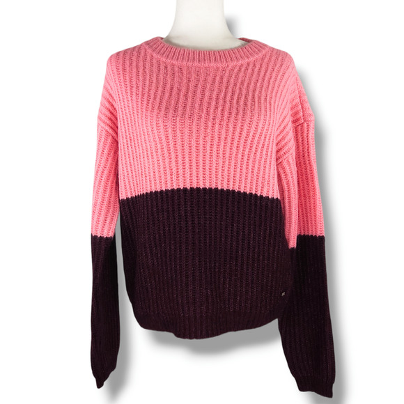 NWT Scotch & Soda Color Block Sweater Wool Alpaca Blend Sz. L [10] Pink Burgundy - Picture 2 of 9